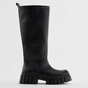 Zara Flat Lug Sole Boots Black